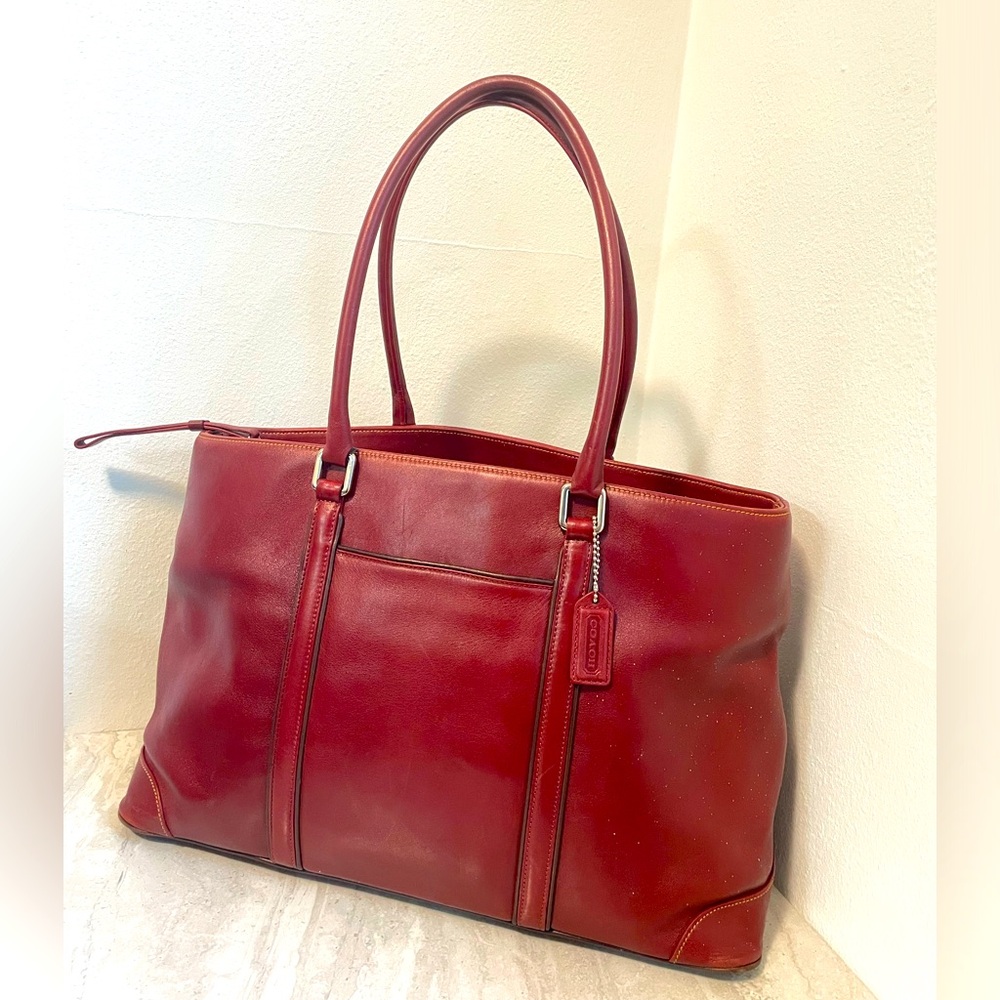 Vintage Red Leather COACH Satchel Carryall Bag